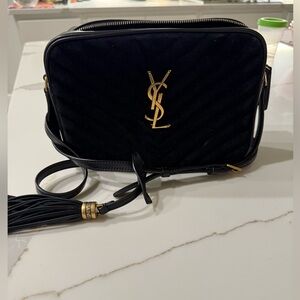 Saint Laurent Black Suede Camera Lou Crossbody Bag